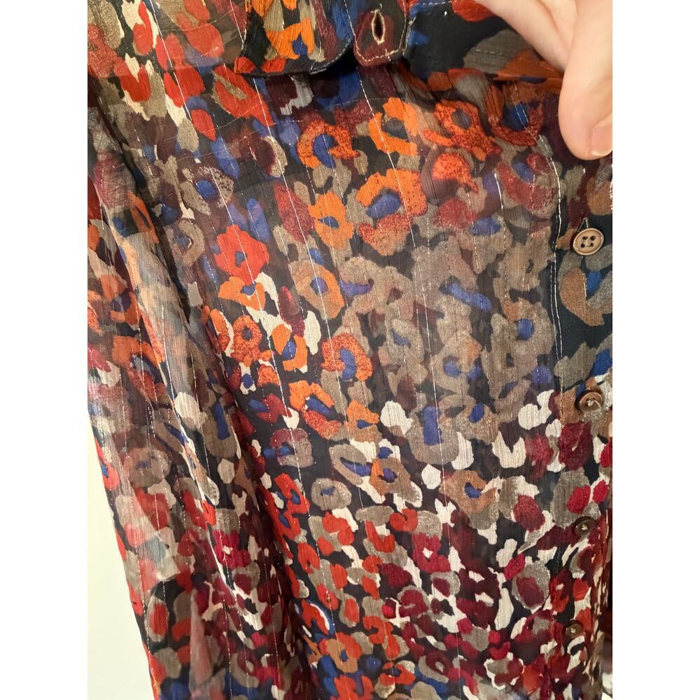 Chicho's Multicolor Animal Print Blouse Shear Button Down Lightweight size 3 - Picture 2 of 5